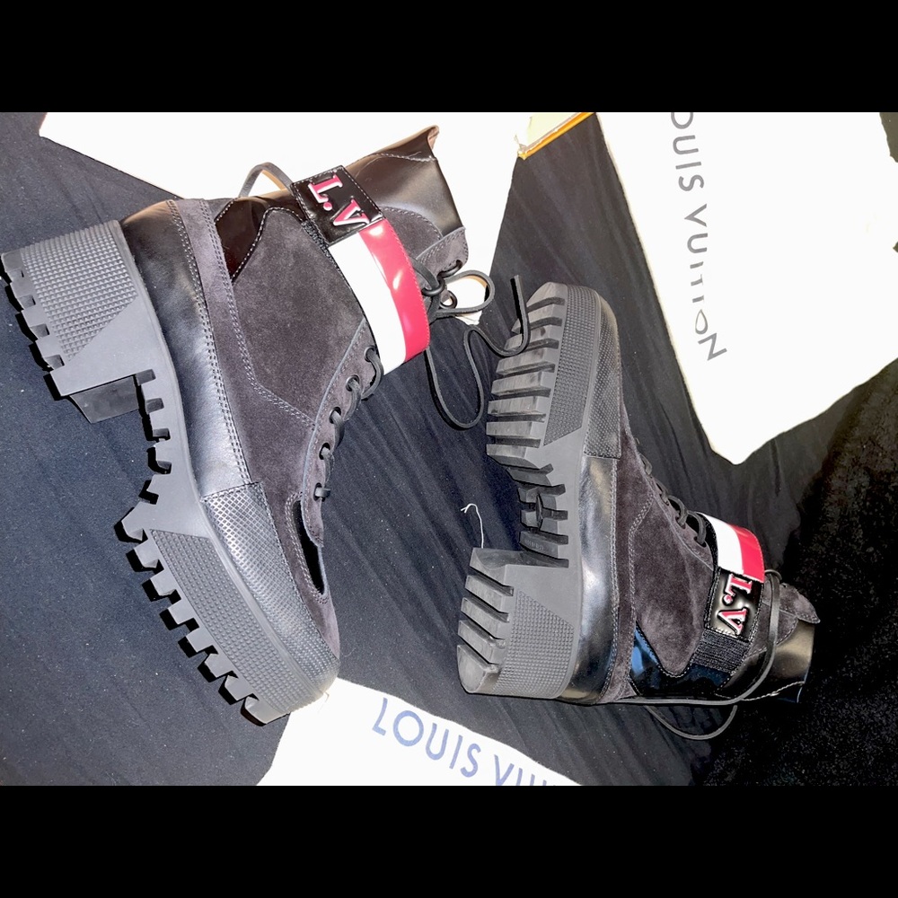 Louis Vuitton Black and Red Combat Boots
